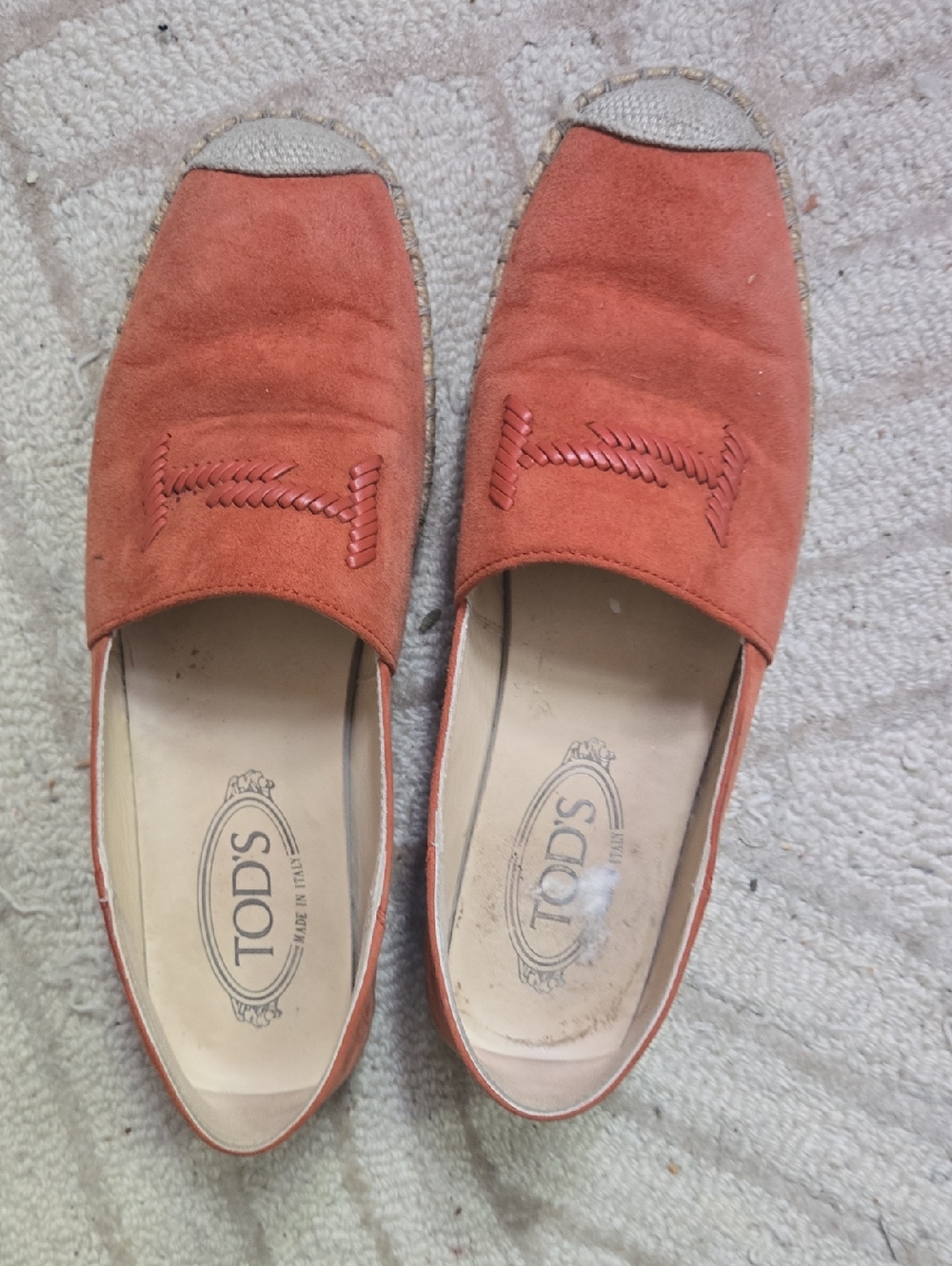 TOD'S Coral Suede Slip-On Espadrille Flats